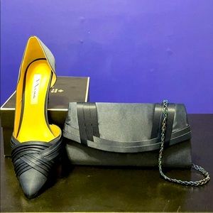 Nina Navy satin shoes and purse.